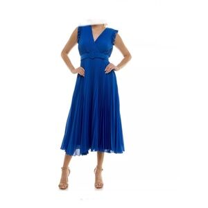 Taylor Cobalt Blue Chiffon Pleated Belted Maxi/Midi Dress size 16.